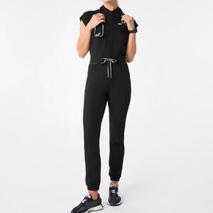 Figs Rafaela Cargo Jumpsuit Scrubs Black Medium